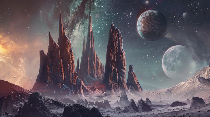 Vroege conceptkunst van een exoplaneet in de Restgordel